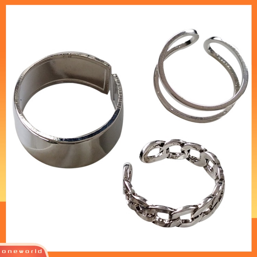 {oneworld} 3pcs Cincin Wanita Kepribadian Hip-hop Adjustable Open End Finger Joint Dekorasi