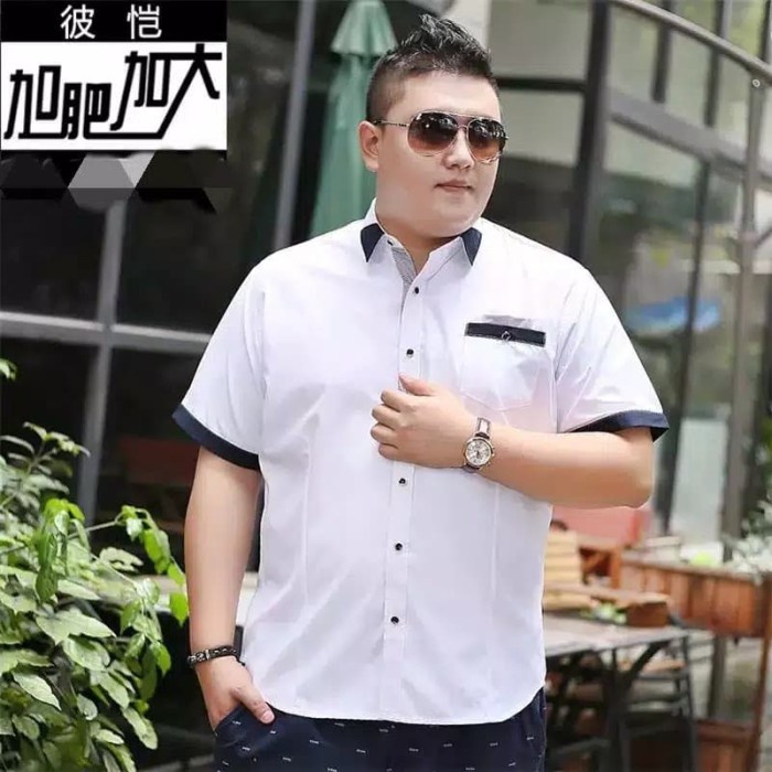 kemeja KEMEJA PRIA COWOK LENGAN PENDEK PUTIH POLOS MOTIF JUMBO XXL murah - XXL(M7E2) Kemeja Pria Bas