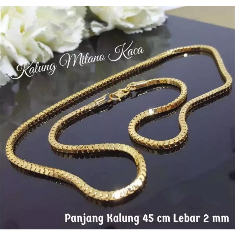 Kalung Milano Titanium Berlapis Emas 24k Kalung Panjang 75cm,60cm,45cm Kalung Milano Pria,Kalung Wanita Kalung Hijab