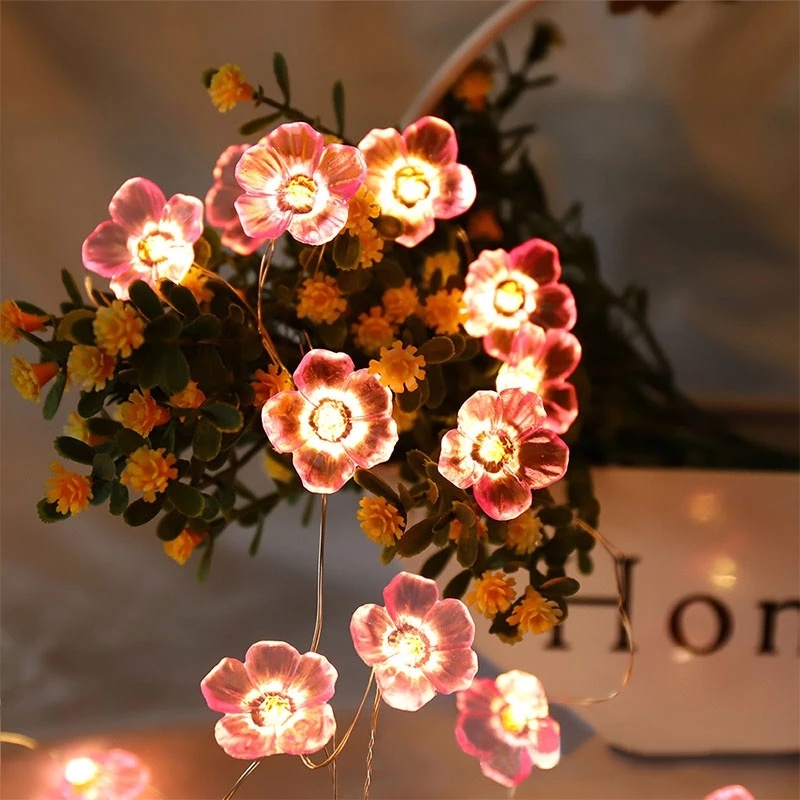 1/2m LED Pink Cherry Lamp String/Lampu String Peri Bunga Blossom Tenaga Baterai Untuk Dekorasi Ruang Tamu