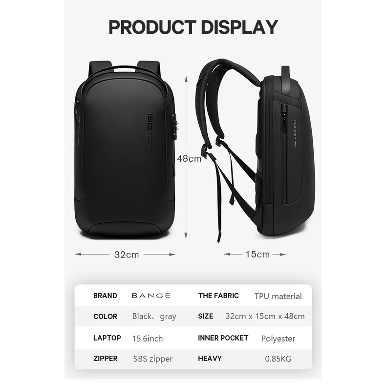 Bange BG7225 Tas Backpack Ransel Laptop Pria 15.6 Inch USB Lock