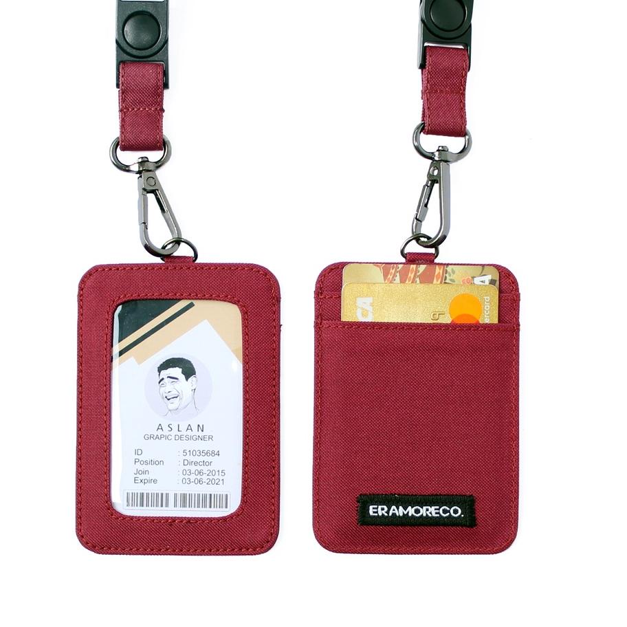 

Hot Sale - EMID98 name tag gantungan dompet ID card holder tali lanyard kartu marun