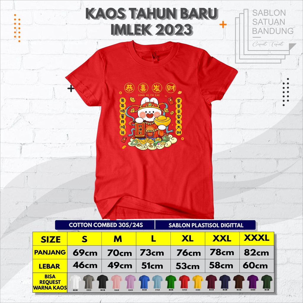 Baju Kaos Imlek 2023 Kelinci Terbaru Sedia Ukuran Jumbo Couple Pria Dan Wanita