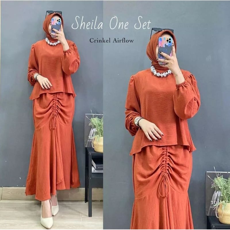 Sheila One Set Crinkle Rok Serut Baju Wanita Setelan Jumbo Outfit Wanita Kekinian Baju Perempuan Dewasa Ootd Wanita Set
