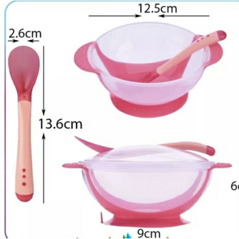 Mangkok MPASI + sendok sensor panas/Mangkok makan baby anti tumpah