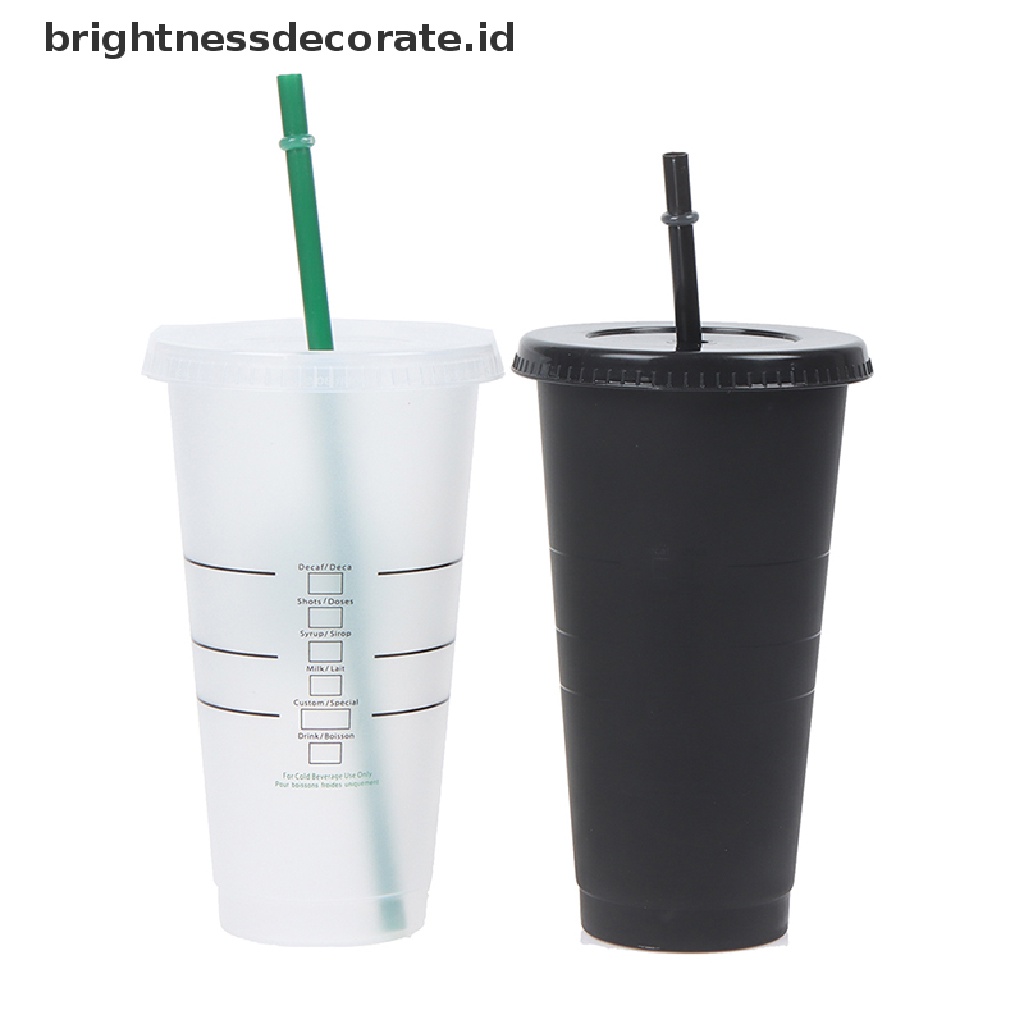 [Birth] Mug Sedotan Berubah Warna Minuman Dengan Tutup Tumbler Plastik Matte coffe bottle Cup [ID]
