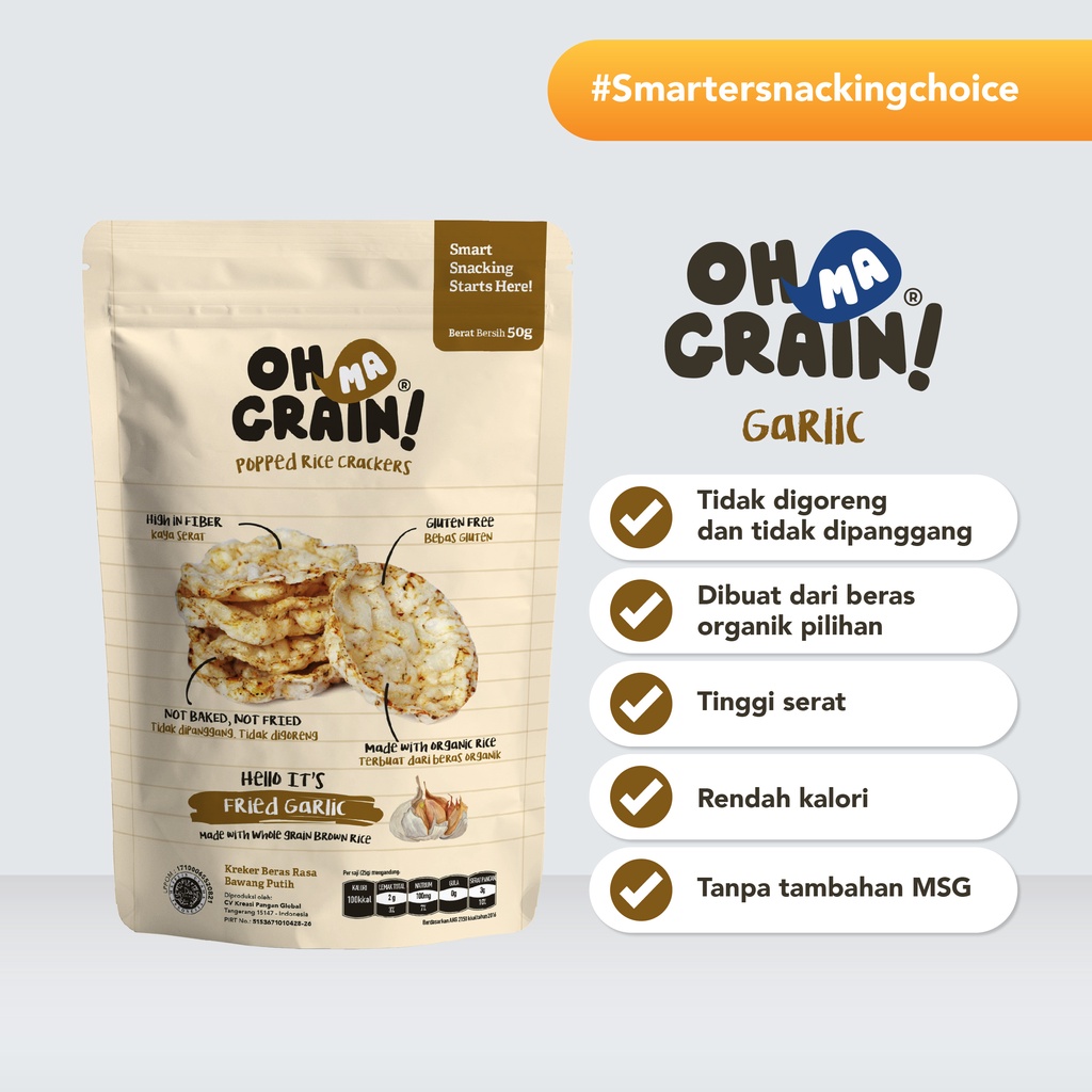 

Oh Ma Grain! - Popped Rice Crackers Garlic - Snack Diet - 50 gr