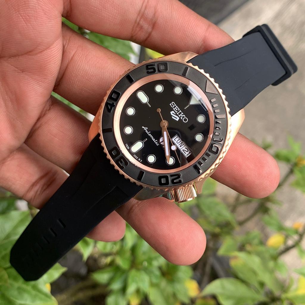 Mod Seiko Yacht Master Automatic Rosegold Seiko Mod Rubber Black