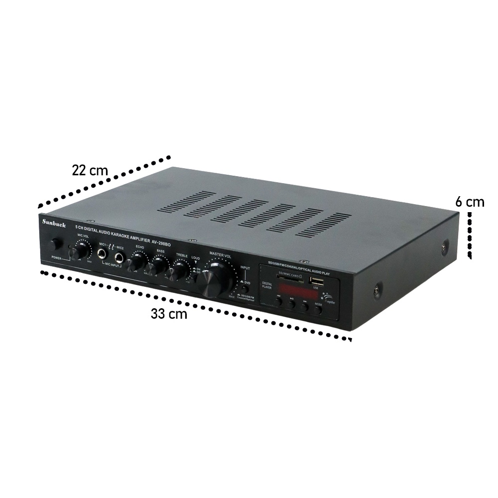 Sunbuck Bluetooth Audio Amplifier Karaoke Support Coaxial Optical - AV-298BO - Black