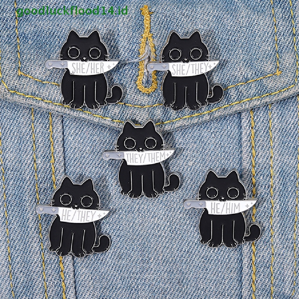 [GOOGFOUR] Enamel Pin Custom Kucing Hitam Belati Bros She Her He Him They Them Lapel Badges Animal Jewelry Gift Untuk Teman [TOP]