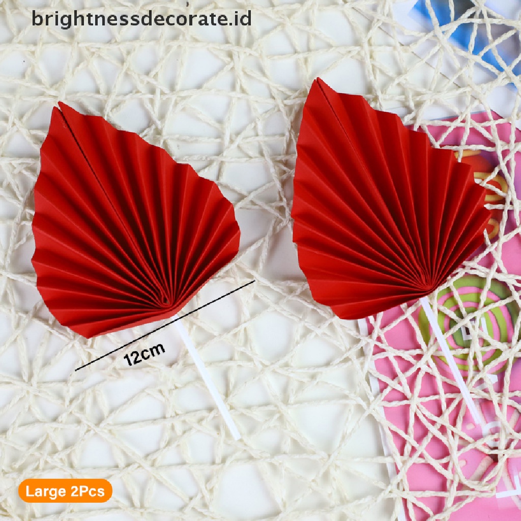 [Birth] 2pcs Paper Fan Cake Topper Gold Palm Leaf Dekorasi Pesta Ulang Tahun Kue Insert [ID]