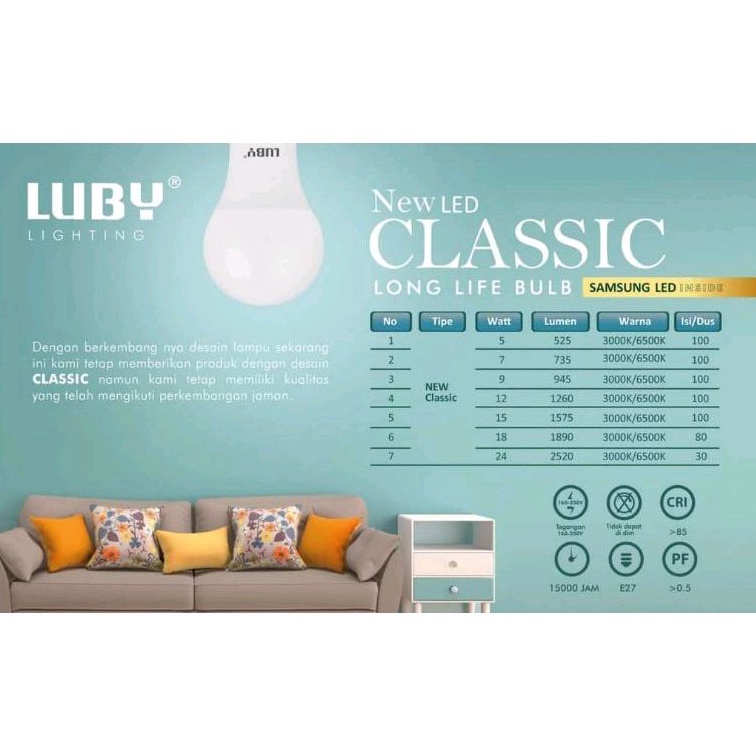 Lampu LED Cahaya Putih Luby Classic New Samsung LED Inside Berkualitas SNI 5w-24w