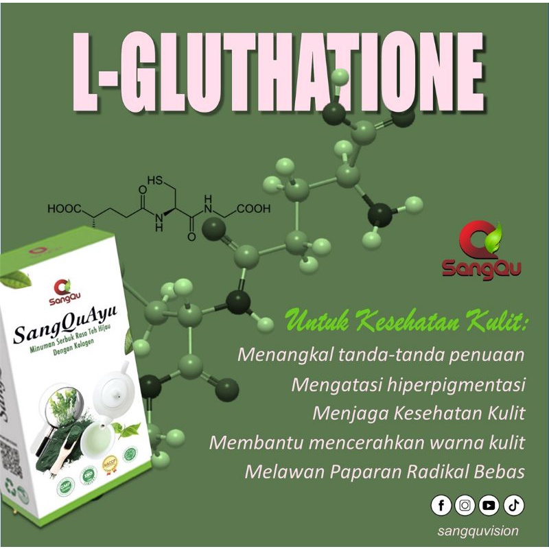 SangQuayu Green Tea Teh Kesehatan Antioksidan Diet 1 Box isi 8 Sachet |Collagen | Kolagen | L-Gluthatione | Sangqu Ayu
