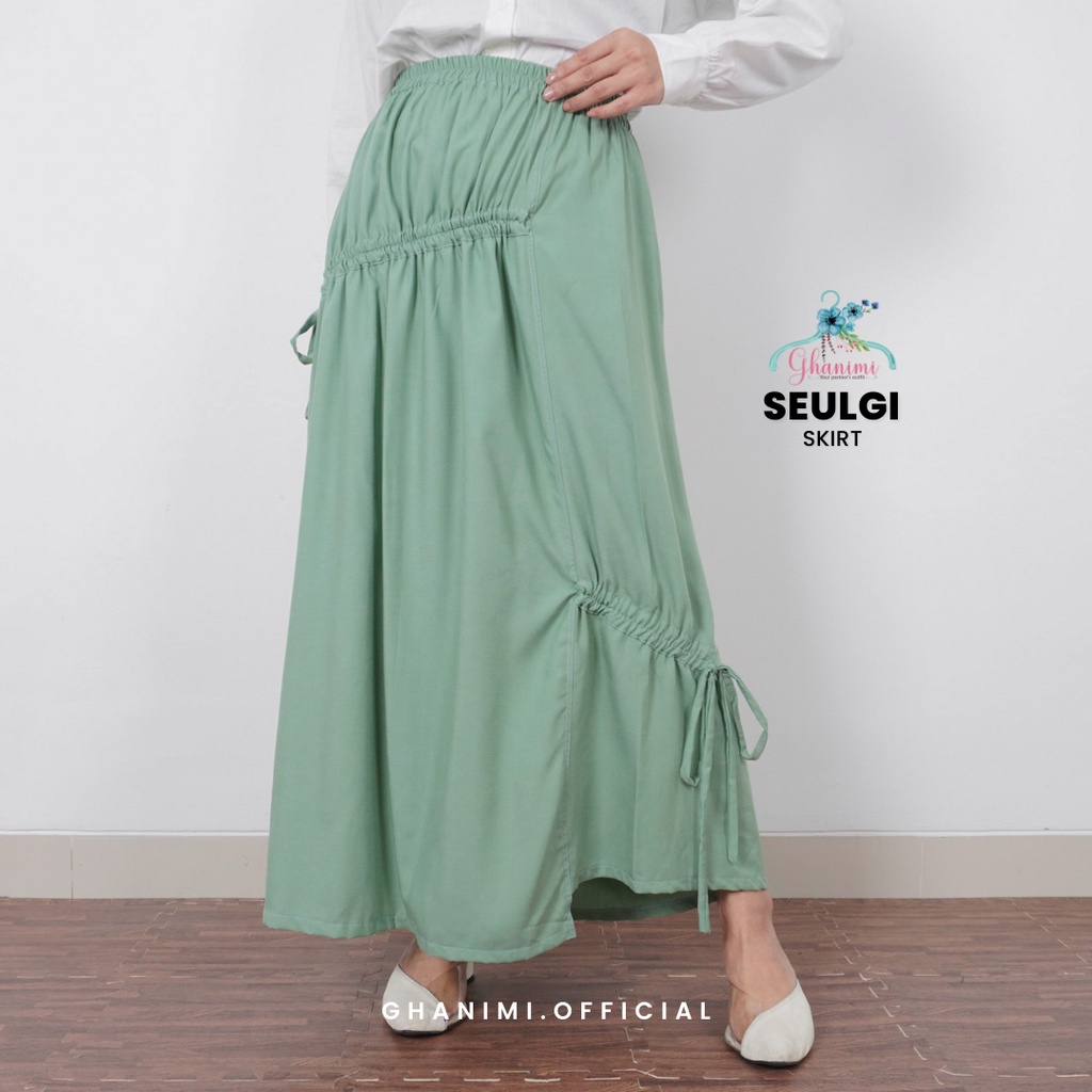 Ghanimi - Seulgi Skirt /  Rok Rayon Polos / rok kondangan kekinian / rok korean style daily casual formal / rok serut tali unik / rok karet adjustable