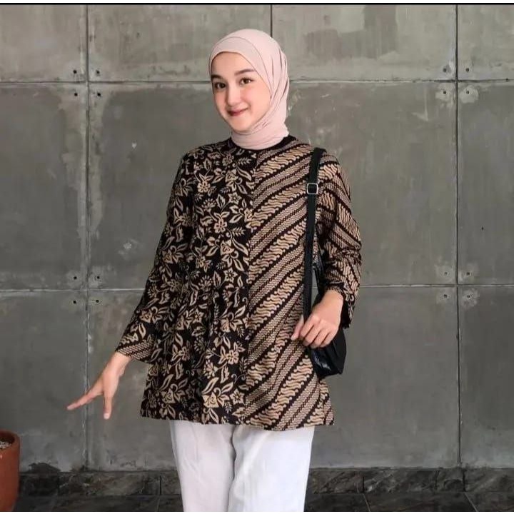 Baju Batik Wanita Modern Atasan Blouse Batik Kerja Kantor Wanita Seragam Batik Alina