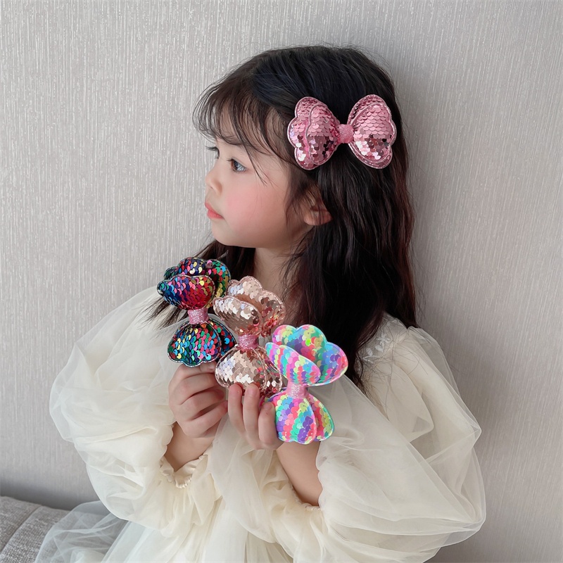 (Hello Girl)F182 Jepit Rambut Anak Pita Simpul Manik Manik Kilau Gaya Korea Import