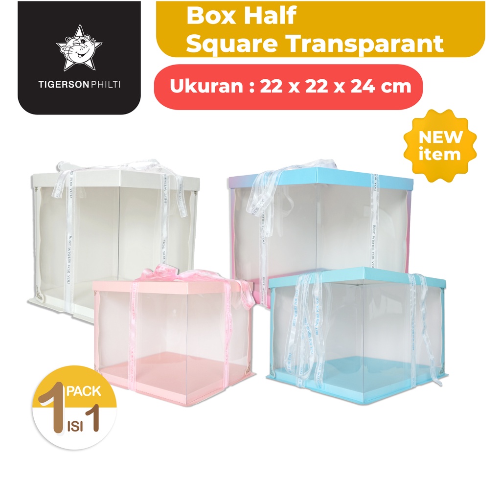 

Cake Box Half Transparant Square Mika/ Packaging Kue 22x22x24 cm