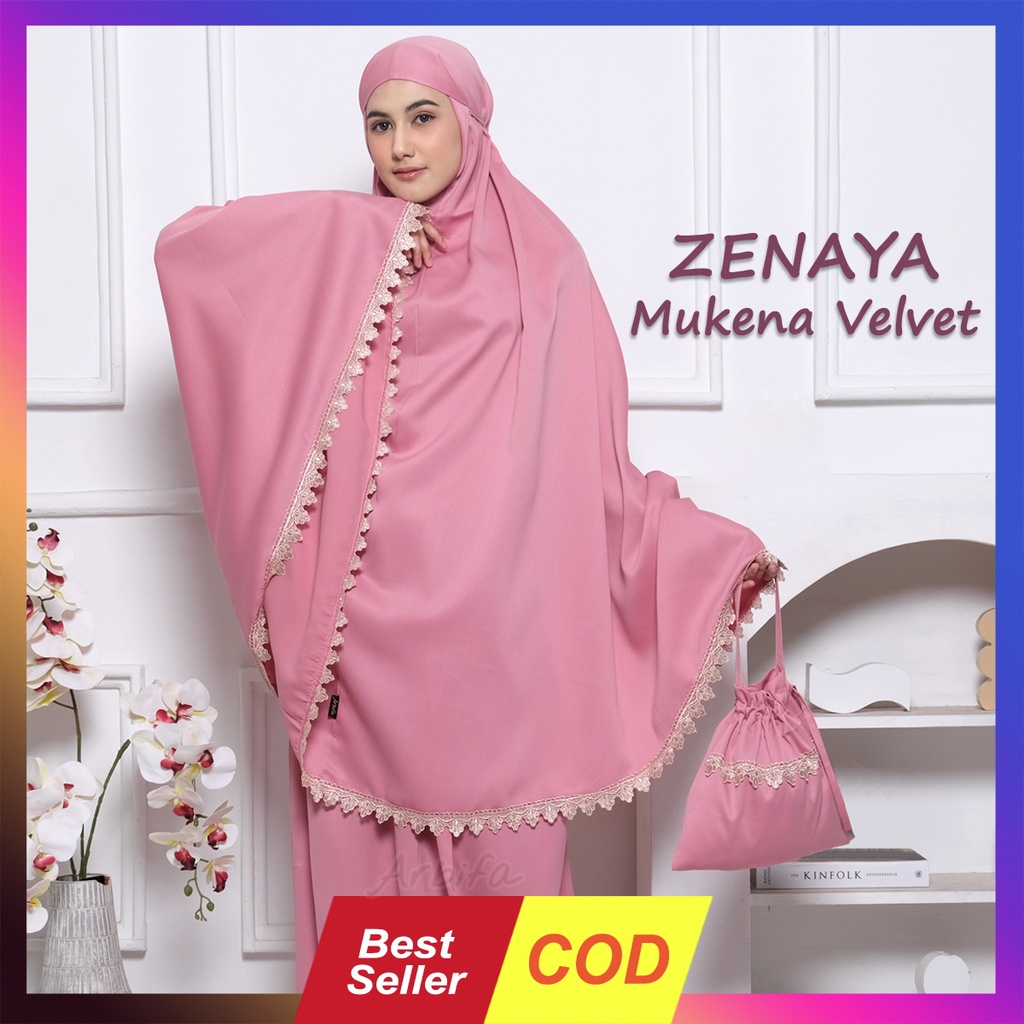 Mukena Velvet Silk Premium Zenaya Jumbo Dewasa Sutra Renda Dewasa