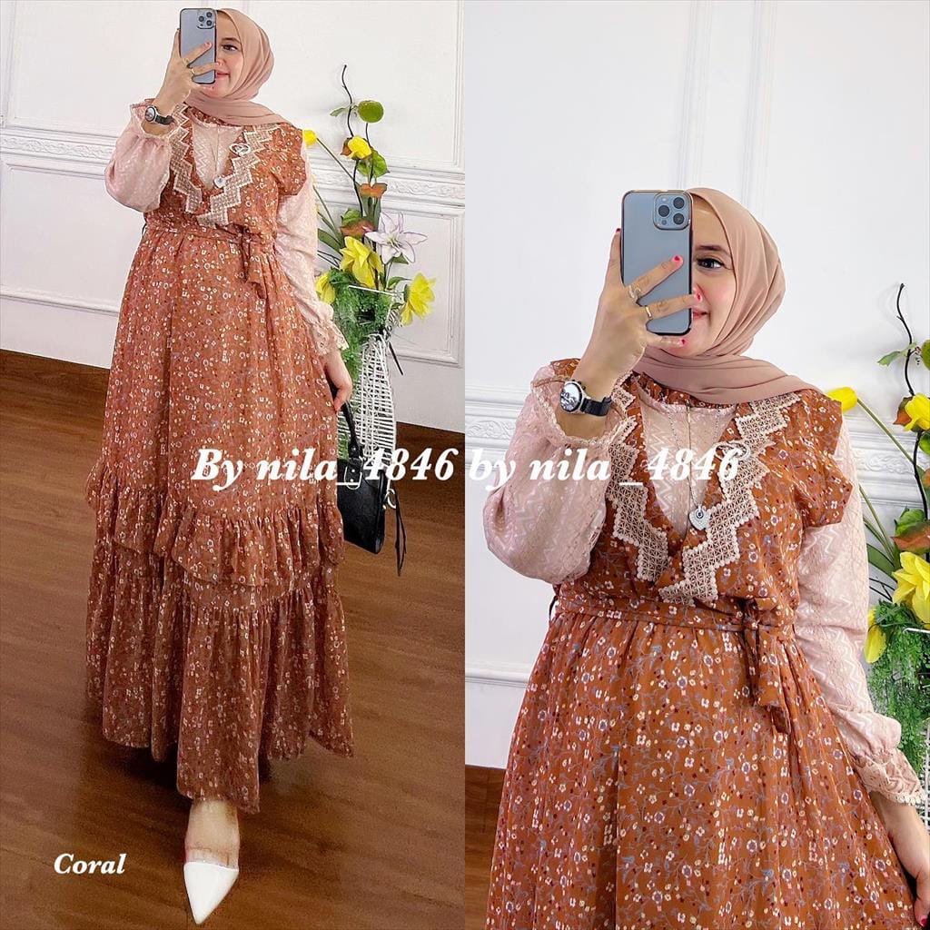 Aura Dress Maxy Mix Brukat Malika || Realpict (COD Bayar Ditempat)