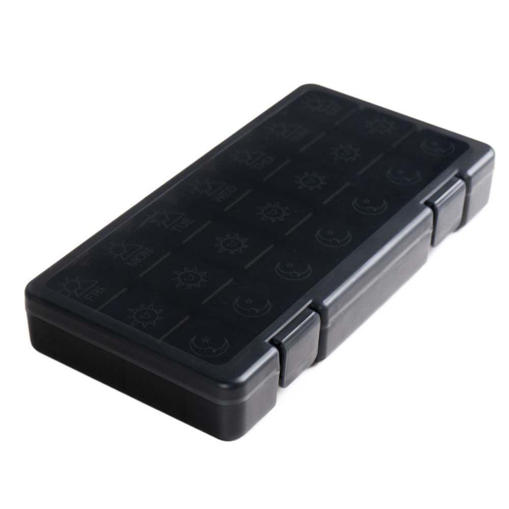 [Elegan] Pill Box Hitam 7hari Wadah Penyimpanan Tablet Obat Organizer Pill Splitters Pill Tablet Tempat Kotak Pil Mingguan