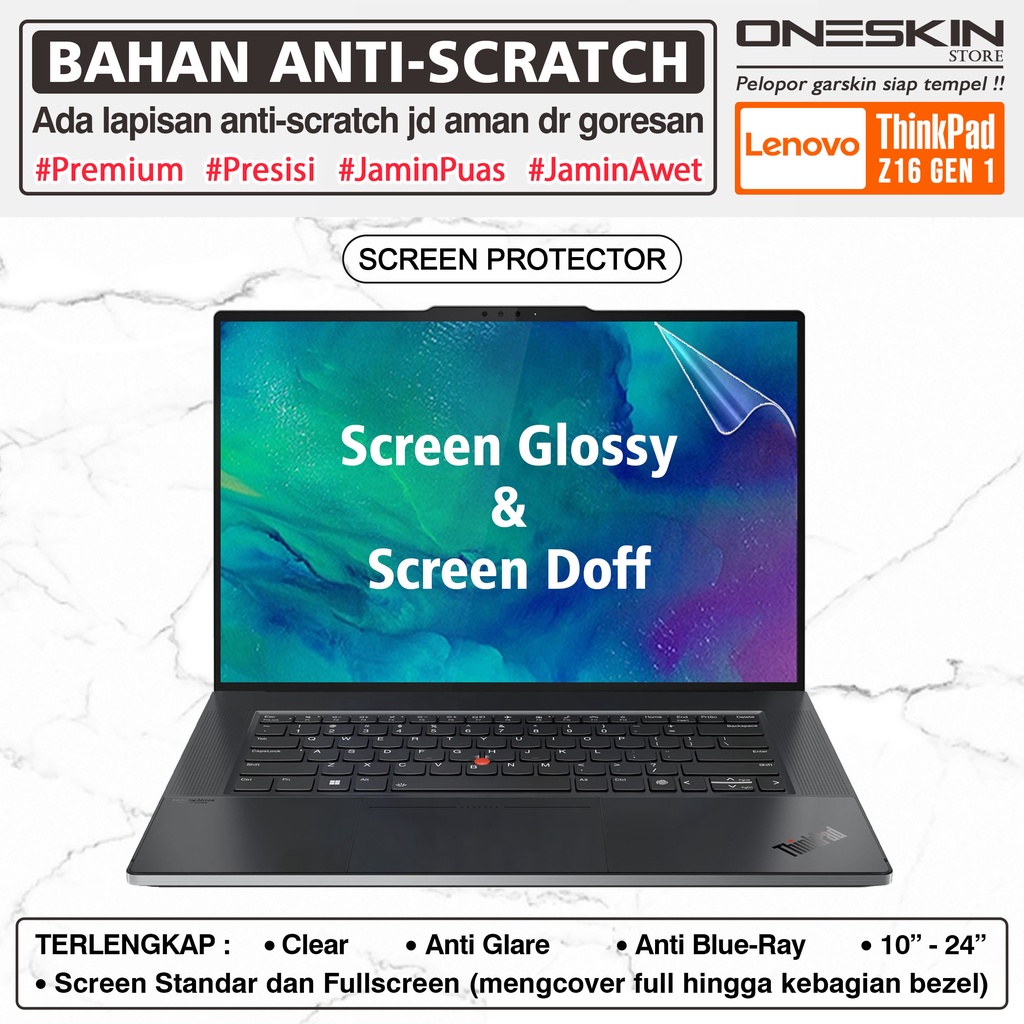 Garskin Sticker Laptop Pelindung Screen Keyboard Protector Lenovo Thinkpad Z16 Gen 1 Gambar Full Body Silikon Bening Glossy Doff Anti Blueray Cooskin