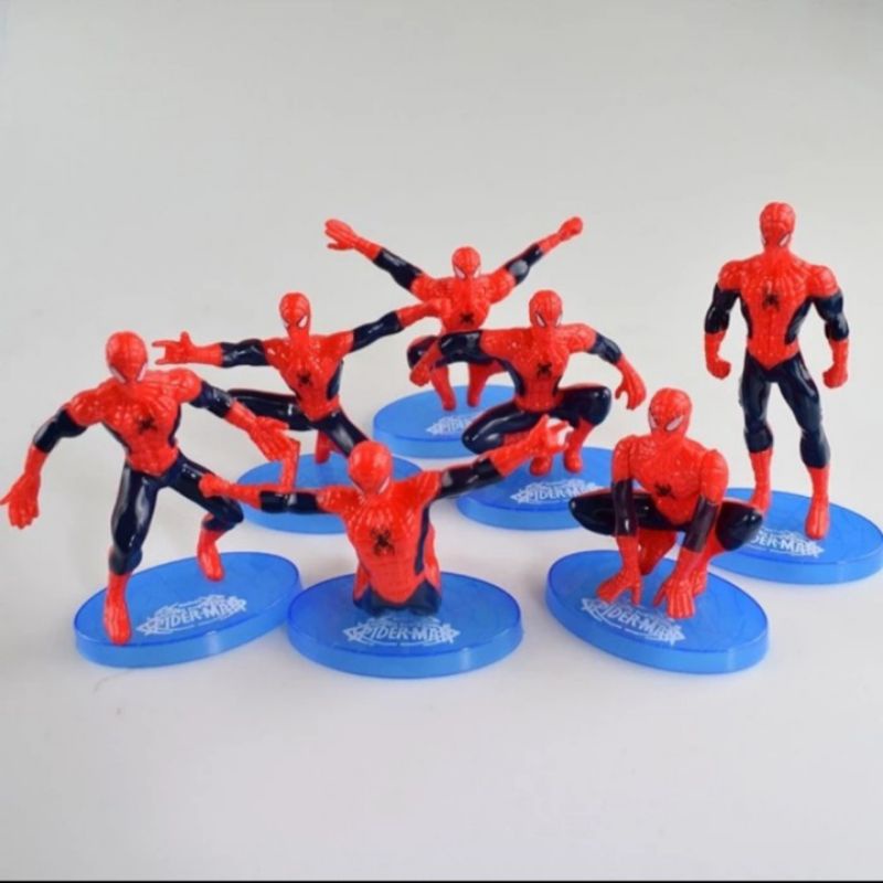 Topper Spiderman, Hiasan Spiderman Set, Patung Spiderman 7pcs