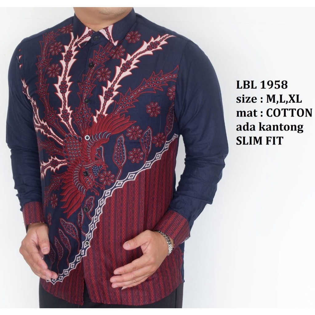 Baju Batik Pria Slimfit Kemeja Lengan Panjang Hem Slim Fit LBL 1958