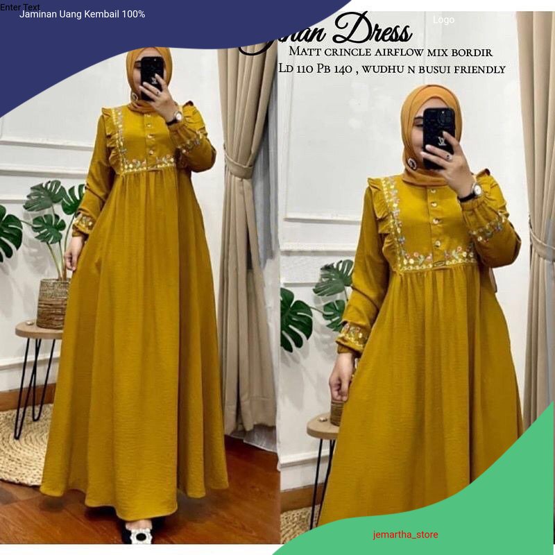 JIHAN DRESS GAMIS CRINKLE AIRFLOW PREMIUM DRESS WANITA TERBARU 2023 GAMIS WANITA BAHAN CRINGKLE APLI