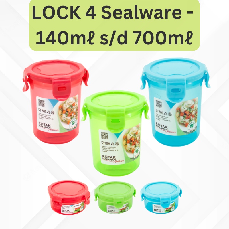 Kotak Makanan Sealware Lock 4 (Four) Bulat Ukuran 140ml - 230ml - 300ml - 330ml - 520ml -700ml