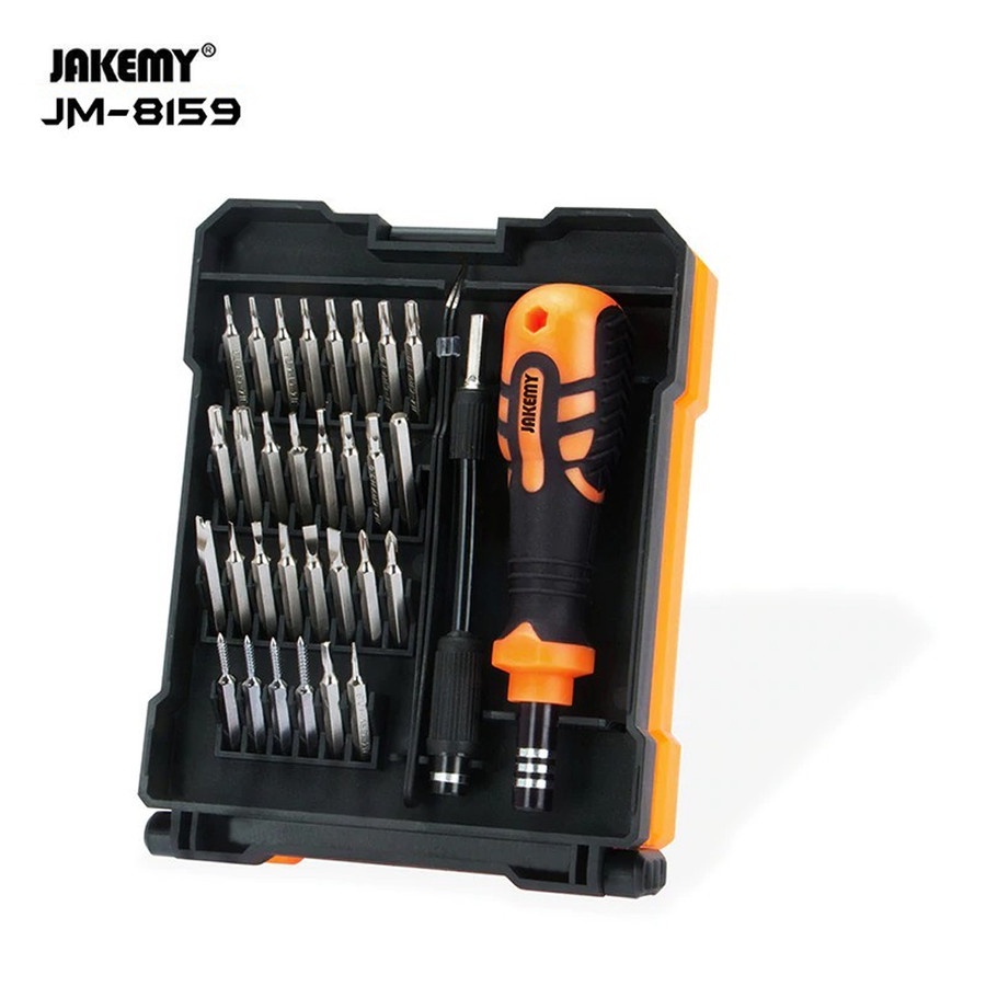 Screwdriver set tool jakemy 34in1 electronic with pinset tweezer for hp laptop vga pc cpu tv jm-8159 - Obeng teknisi pro