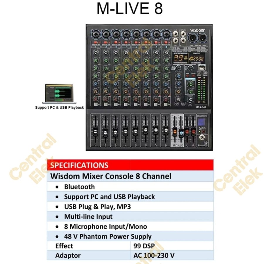 mixer audio wisdom mlive8 m live 8 m-live 8 8channel original