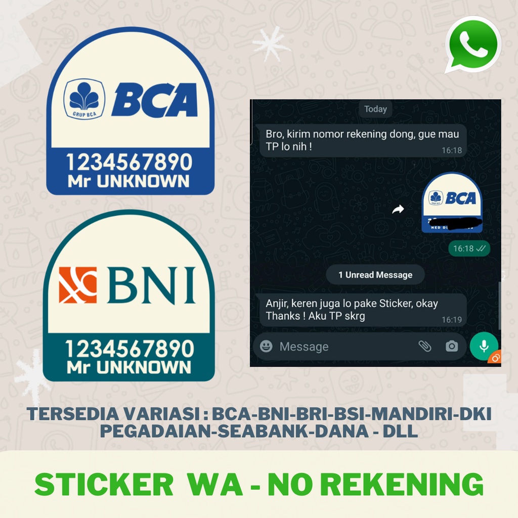 Jual STICKER WA / WHATS APP NOMOR REKENING | Shopee Indonesia