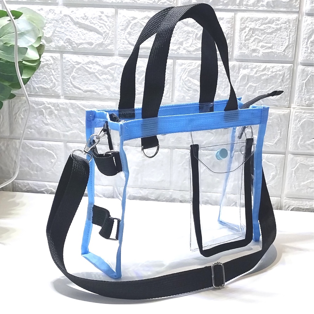 TAS SELEMPANG TRANSPARAN TREASURE SLING BAG / HAND BAG / TAS PVC / TAS KONSER / TAS warna BIRU MUDA