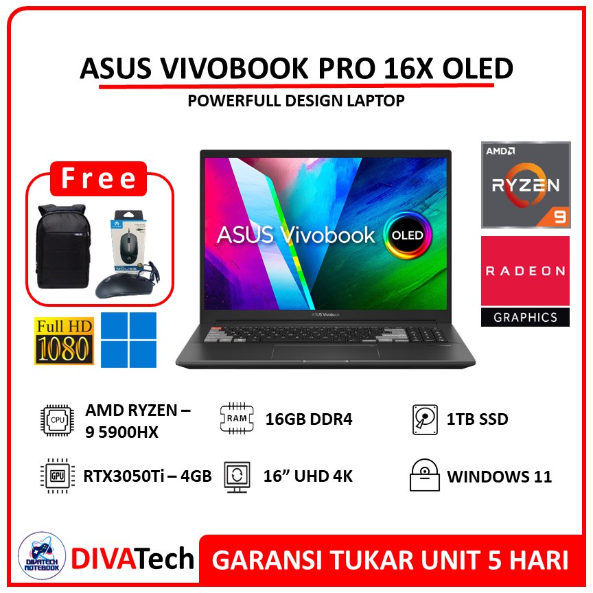 Asus Vivobook Pro 16X OLED M7600QE RTX3050Ti Ryzen 9 5900HX 4K UHD | Laptop Asus