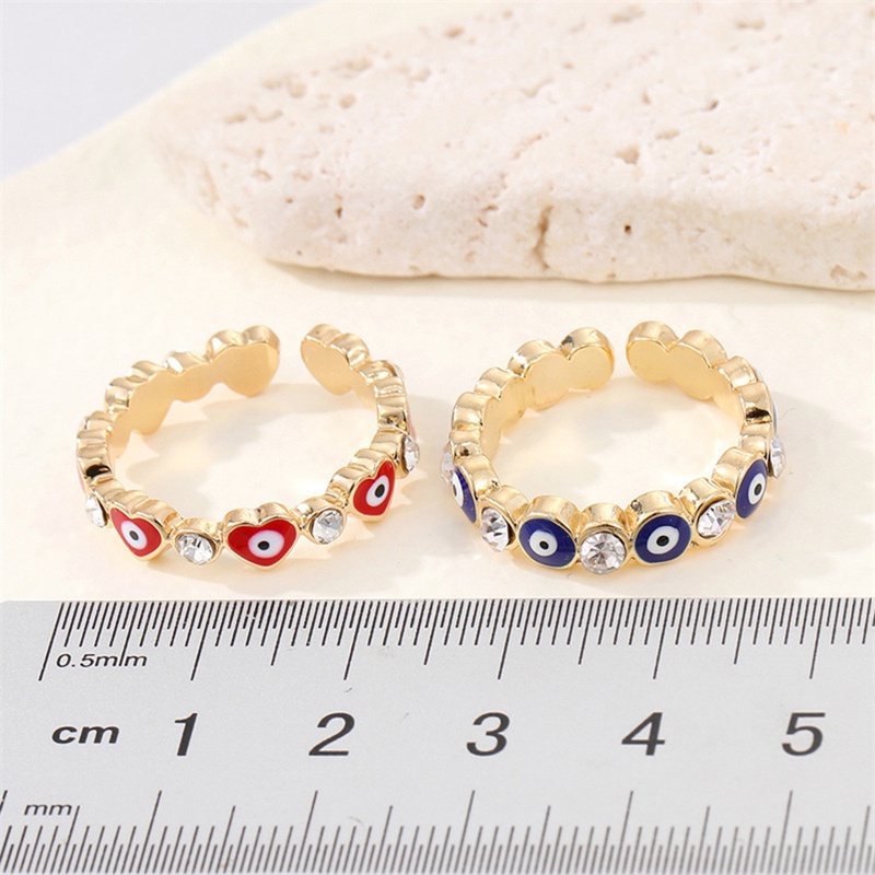 Beruntung Turki Merah Biru Evil Eyes Cincin Untuk Wanita Pria Zirkon Geometris Jantung Desain Terbuka Pasangan Rings Perhiasan Pernikahan Teman Hadiah