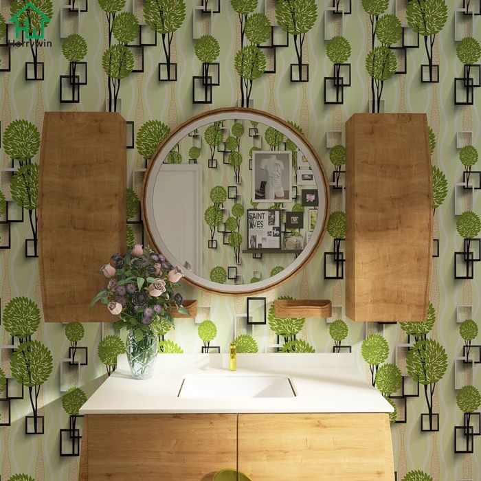 Wallpaper Dinding Motif Daun Hijau 3D Kotak