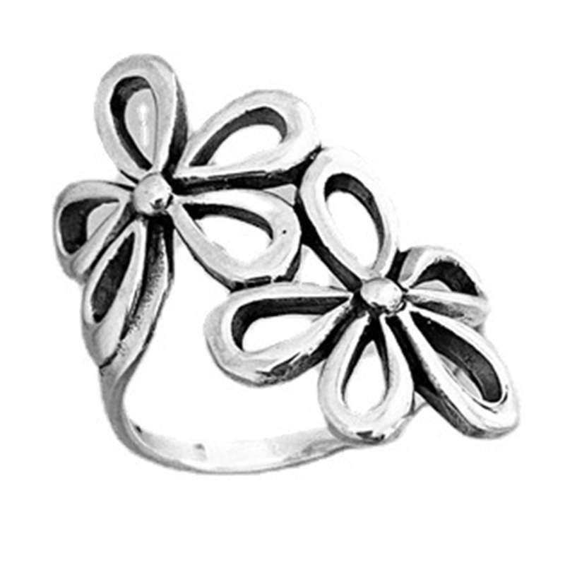 Cincin Bunga Besar Warna Silver Untuk Wanita Hadiah Natal Adjustable Open Ring Ladies Boho Jewelry