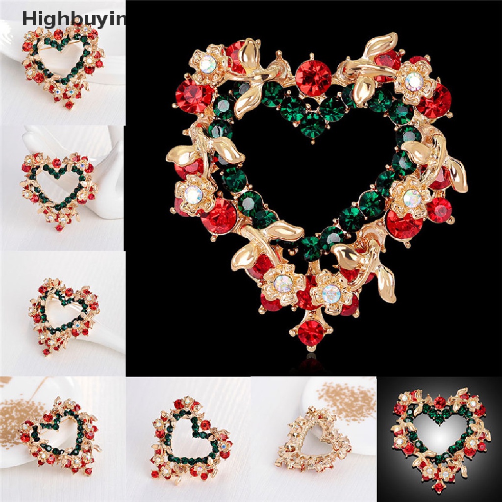 Hbid Fashion Unisex Hati Garland Berlian Imitasi Snowman Natal Bros Pin Hadiah Xmas Glory