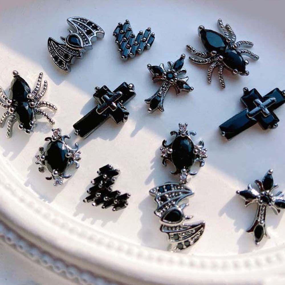 Mxbeauty Cross Dekorasi Kuku Wanita Angin Gelap Gaya Cinta Hati Kelelawar Manikur Aksesoris Spider 3D Nail Jewelry
