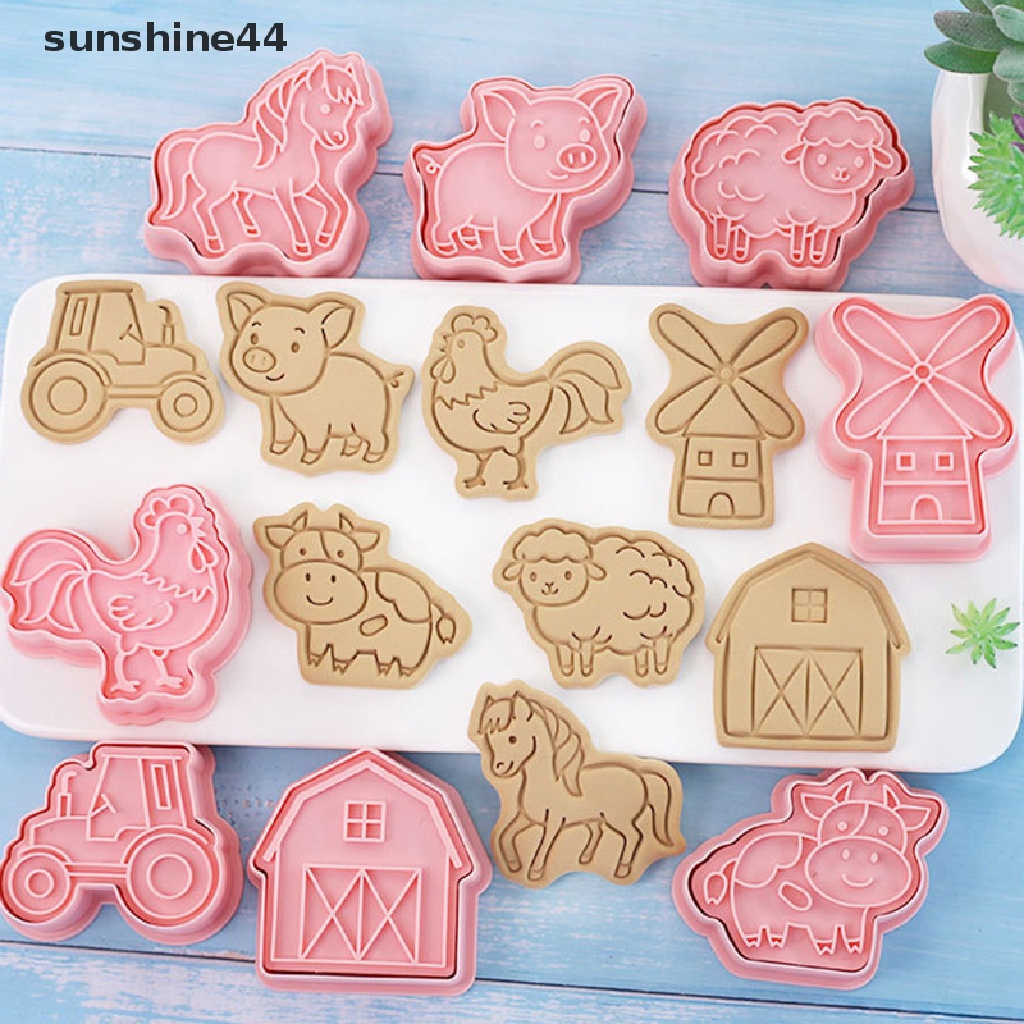 Sunshine 8Pcs/Set Kartun Hewan Pertanian Cookie Cutters Farm Party Cake Decorag Cetakan.