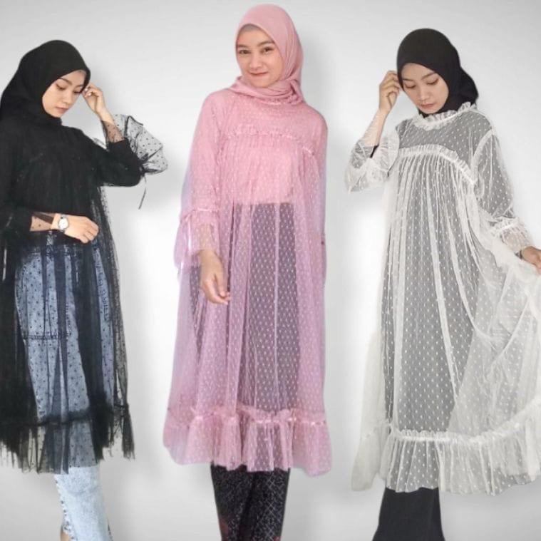 BEST PRICE C921 ELMIRA - Outer Tile Tunik Brukat Polkadot//tile import ㅚ