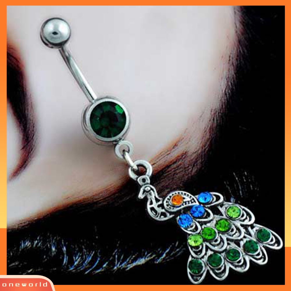 [oneworld] Merak Multicolor Berlian Imitasi Belly Bar Pusar Cincin Wanita Perhiasan Tindik Tubuh