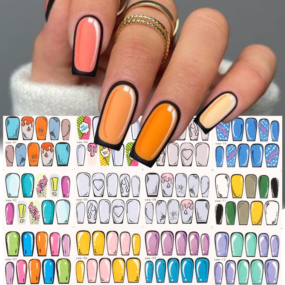AUGUSTINA Agustina Komik Stiker Kuku Wanita Perekat Diri Api Api Api Penuh Penutup Semu Stiker Stereo Tetesan Air Peti Mati Nail Art Dekorasi