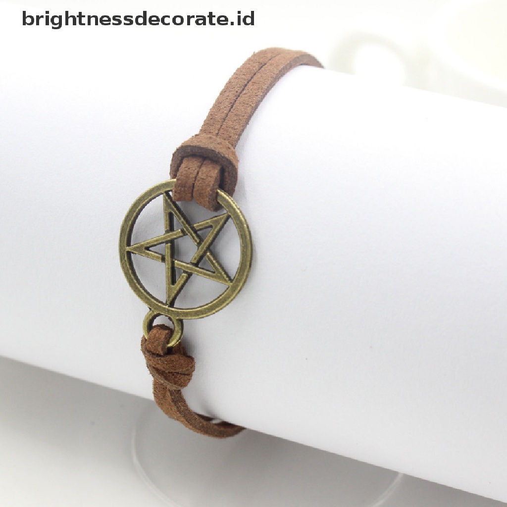 [Birth] Mode Baru Terinspirasi Gelang Retro Bronze Pentagram Pendant Gelang Tali Coklat [ID]