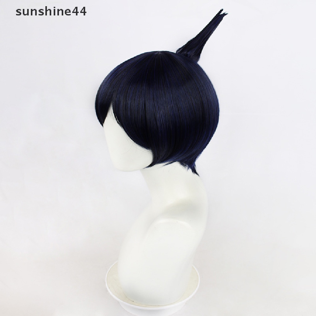 Sunshine Anime Chain Man Aki Hayakawa Cosplay Wig Hitam Topknot Style Rambut Serat Dengan Topi Wig Halloween Party Role Play Wig Pria Wig Pesta.