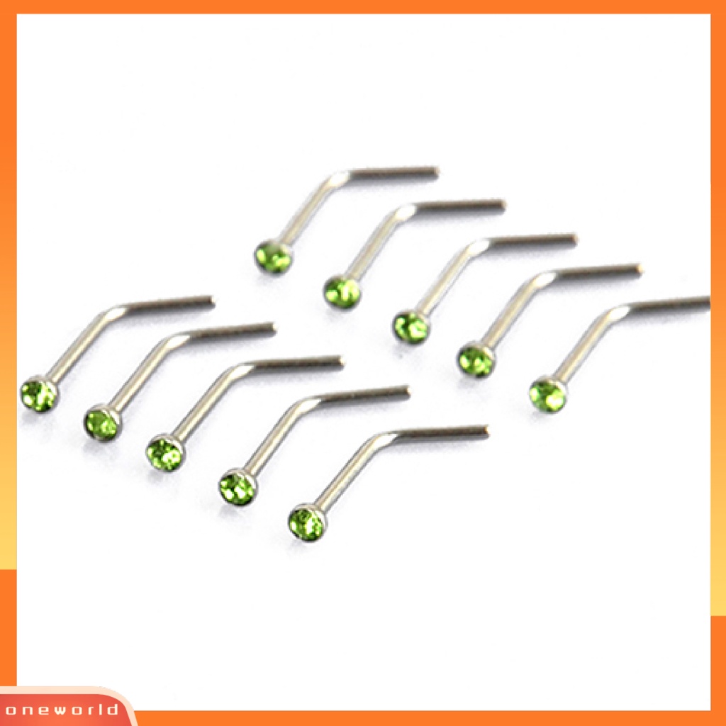 [oneworld] 10pcs Unisex Berlian Imitasi Stainless Steel Sekrup Cincin Hidung Stud Piercing Perhiasan