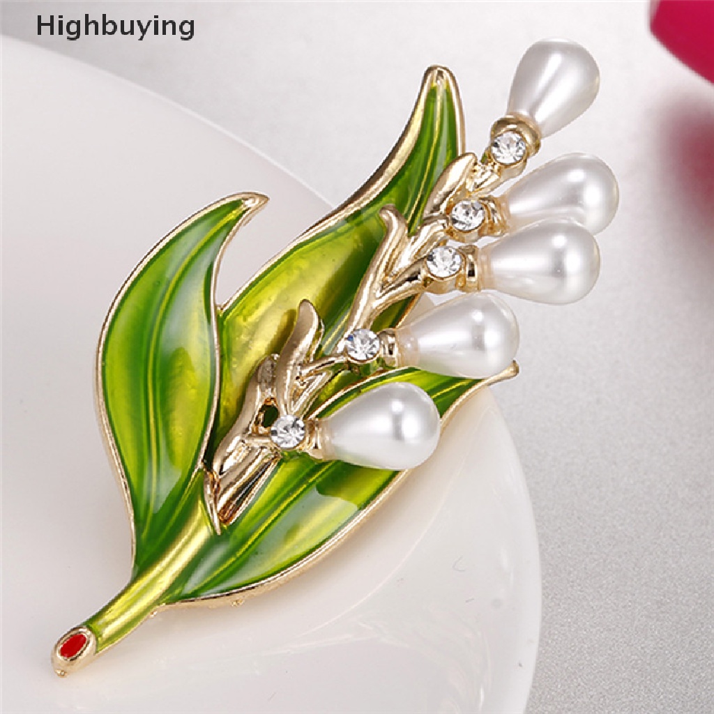 Hbid Enamel Mutiara Daun Bros Berlian Imitasi Kristal Bros Pin Lady Kerah Perhiasan Baru Glory