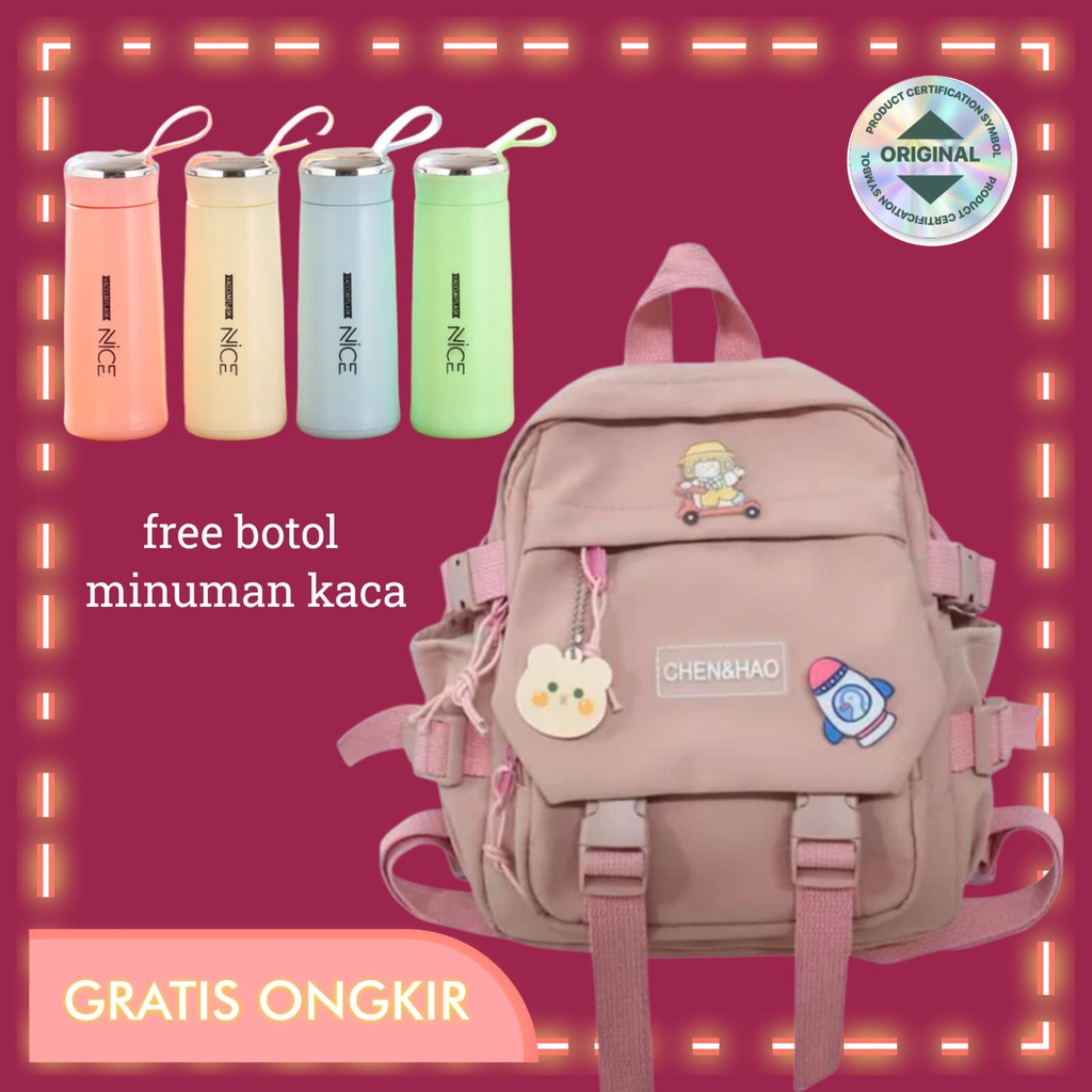 TAS RANSEL WANITA IMPORT KOREA HITAM BACKPACK SEKOLAH KERJA GENDONG PUNGGUNG