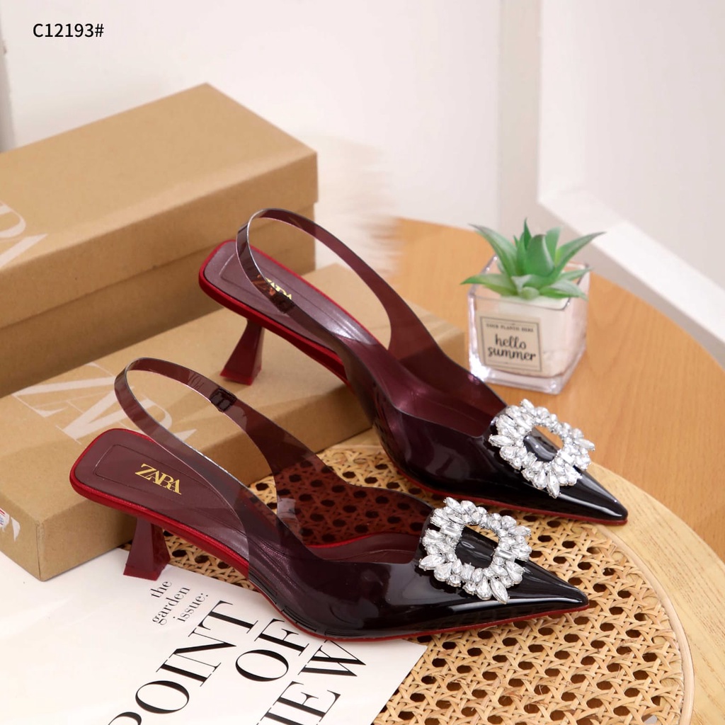 ZR Viniy Hiasan Diamond With Logo Mules Heels Shoes C12193