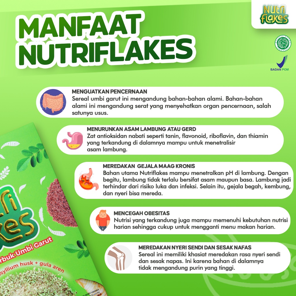 Nutriflakes Sereal Umbi Garut Daun Kelor Solusi Asam Lambung Dan Maag Original 2 Box